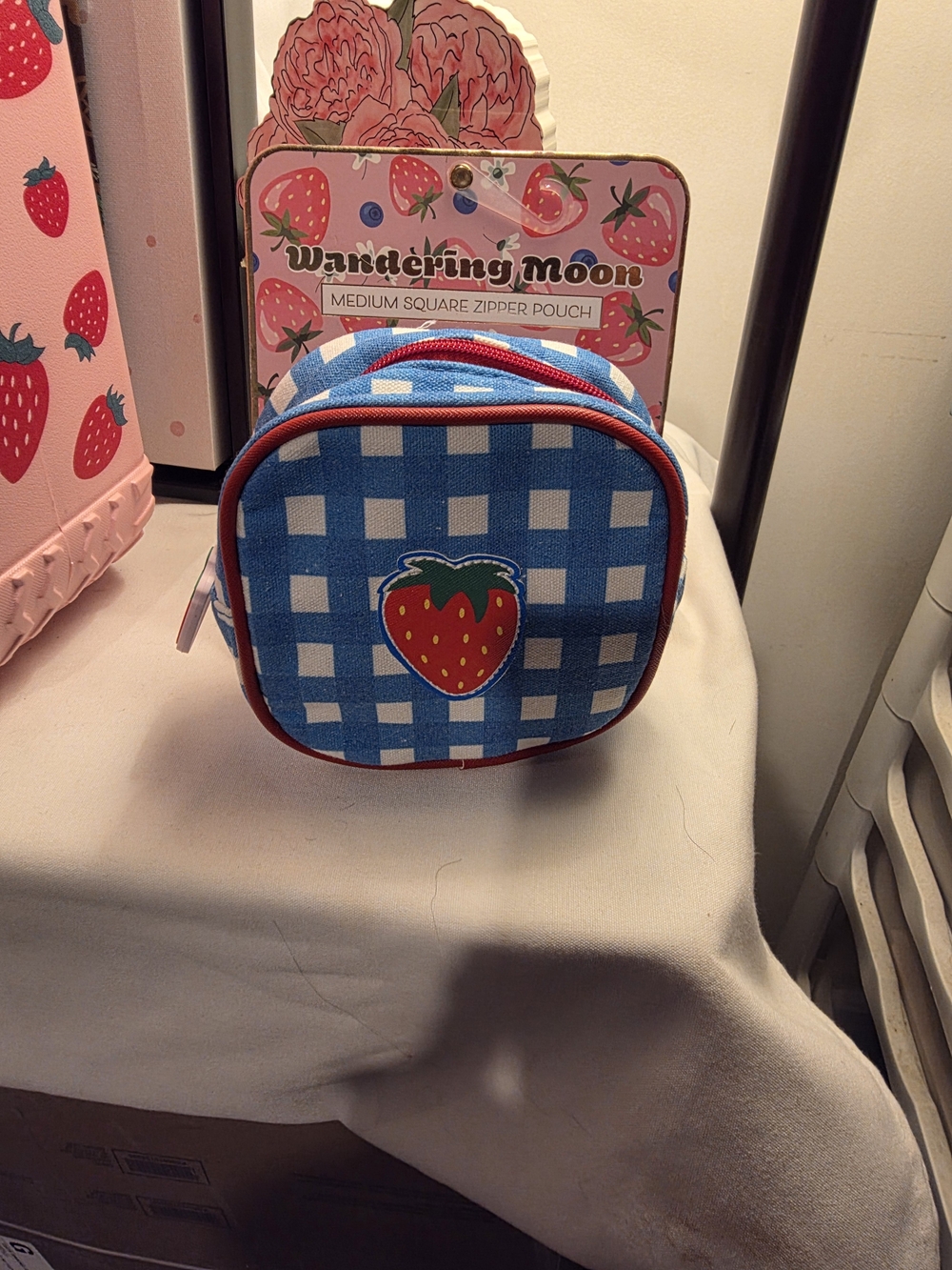 Wandering Moon Gingham Strawberry Zipper Pouch